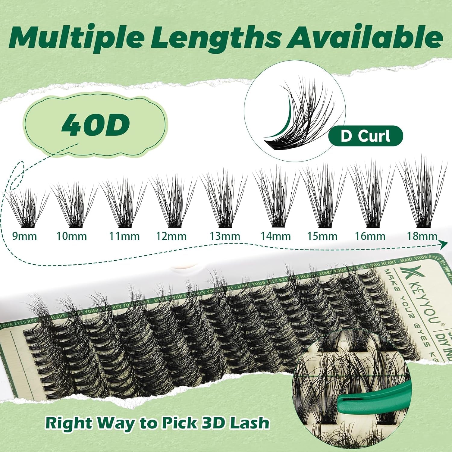 Lash Extension Kit 3D Effect  Lash Clusters Kit 280Pcs D Curl 9-18MIX Eyelash Extension Kit with Lash Bond and Seal,Tweezers,Remover and Brush for Fluffy（3D-40D-D-9-18Mix）