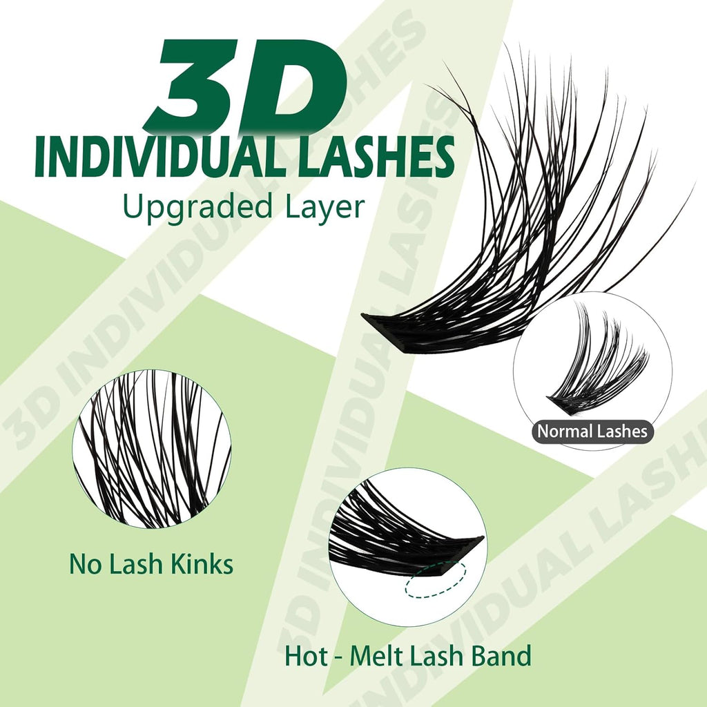 Lash Extension Kit 3D Effect  Lash Clusters Kit 280Pcs D Curl 9-18MIX Eyelash Extension Kit with Lash Bond and Seal,Tweezers,Remover and Brush for Fluffy（3D-40D-D-9-18Mix）