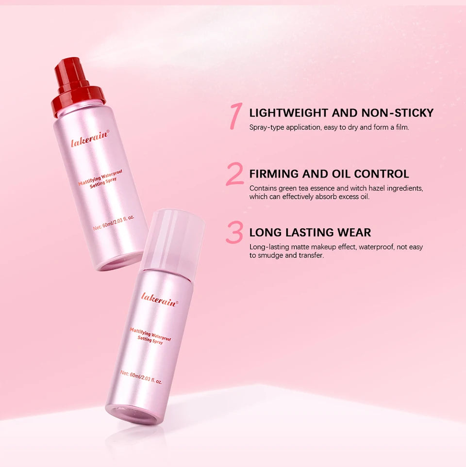 Mattifying Waterproof Setting Spray Glossy Matte Base Makeup Control Oil Non-Sticky Waterproof Make-up Fixer Spray for All Skin